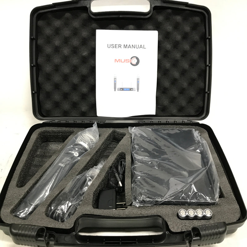 Music8 M8-200HH Wireless Dual Microphone System w/ 2 Handheld Microphones and Carrying Box