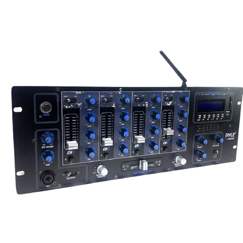 Pyle Pro PYD1962-BU 4-Channel DJ Mixer w/ Bluetooth, USB Flash, SD Memory Card Readers & LCD Digital Display