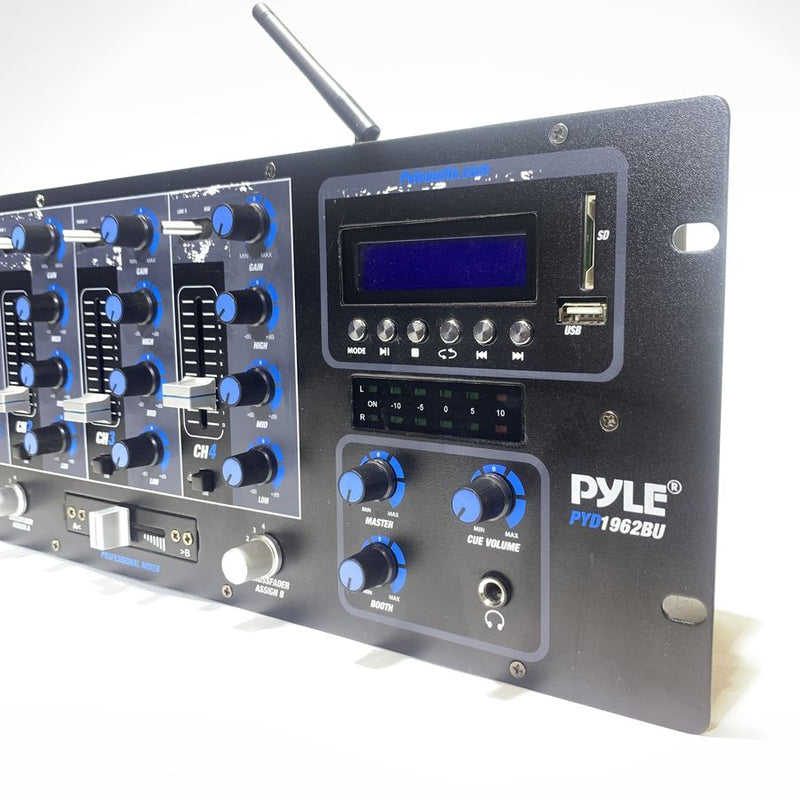 Pyle Pro PYD1962-BU 4-Channel DJ Mixer w/ Bluetooth, USB Flash, SD Memory Card Readers & LCD Digital Display