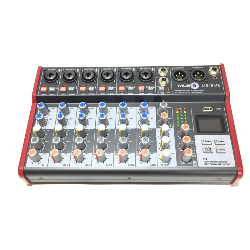 Music8 M8-8ME 8-Channel Mixer w/ Mic Effects, Bluetooth and USB