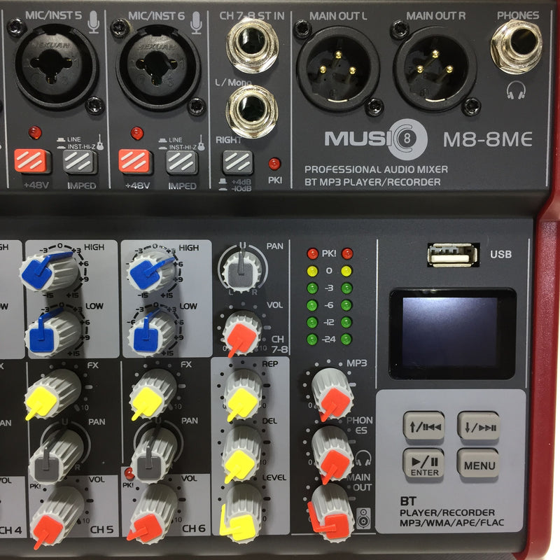 Music8 M8-8ME 8-Channel Mixer w/ Mic Effects, Bluetooth and USB