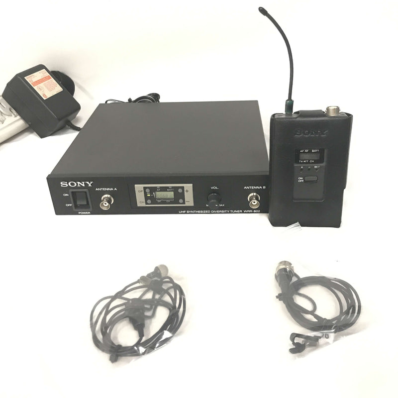 Sony WRR-802 UHF Synthesized Diversity Tuner w/ 2 Lavalier Mic - USED